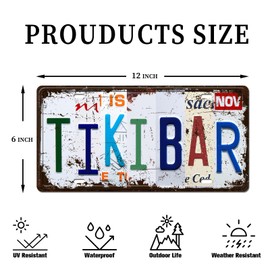 Tiki Bar Metal Tin Sign - Vintage License Plate Wall Decor for Home, Outdoor, Tropical Themed Parties, Retro Rustic Design, 12x6 Inches