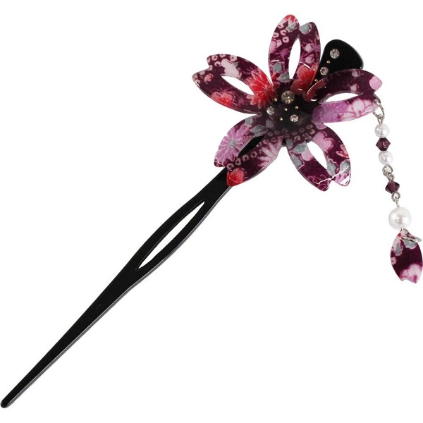 Sakura Kanzashi Japanese Chirimen Hair Pin Stick (Purple)