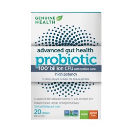 Genuine Health 100 Billion Extra-Strength Probiotic C Multi-Strain, Daily Probiotic for Gut Health Recovery C Easy to Digest, Gluten-Free, Vegan, & Non-GMO C Probiotics for Women & Men by Genuine Health, 20 Ct.