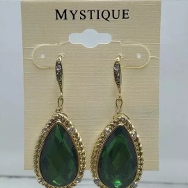Mystique 2/$21 2 prs Mystique emerald green earrings button & dangle with rhinestones NWT