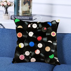 Ofocam Throw Pillow Cover Vynil Abstract Music Colorful Vintage Vinyl Records Over White Old Decorative Throw Pillow Cushion Case for Home Couch Living Room 18 x 18 Inches Pillowcase