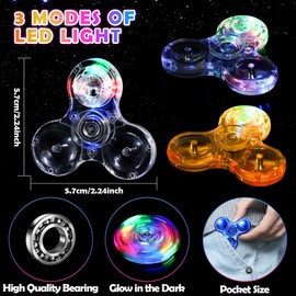 SCIONE 6PCS Mini Crystal LED Light Fidget Spinner for Kids,Mini LED Light up Fidget Toy for Toddlers,Glow in The Dark Party Supplies Stress Relief for Children Adults
