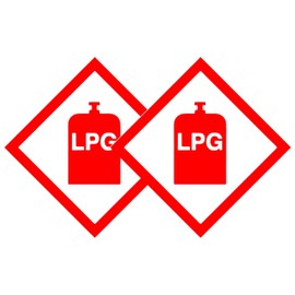 Tek Automotive Twin Pack LPG Gas Sticker – 10x10cm Large Gloss Vinyl – Permanent Weatherproof Safety Warning Label for LPG Cylinders – Ideal for Cars, Taxis, Vans, Lorries, Caravans, Motorhomes, Boats