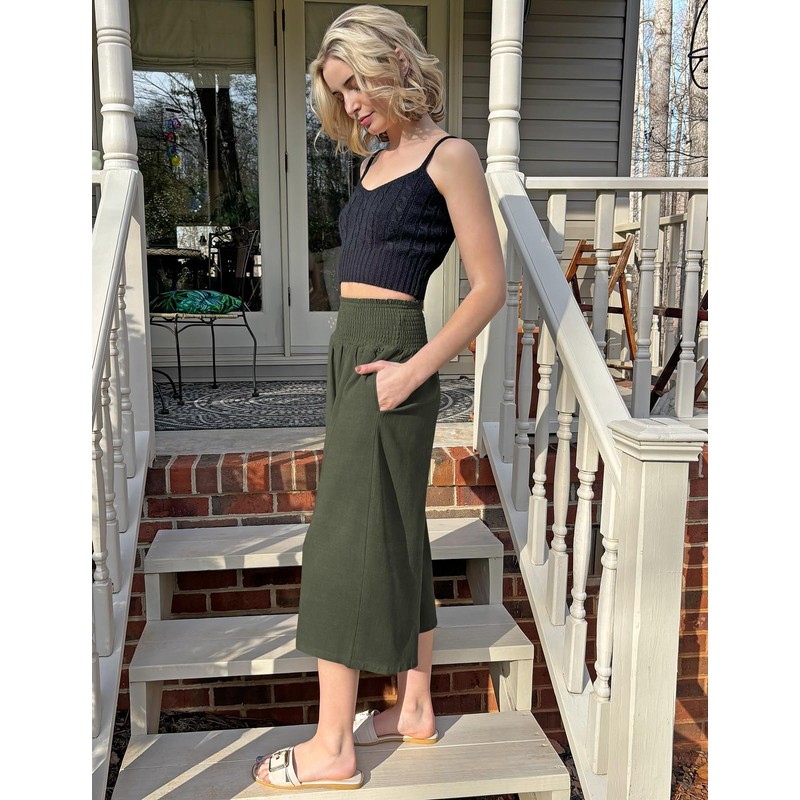 TARSE Women's Linen Pants High Waisted Casual Capris Cropped Pants