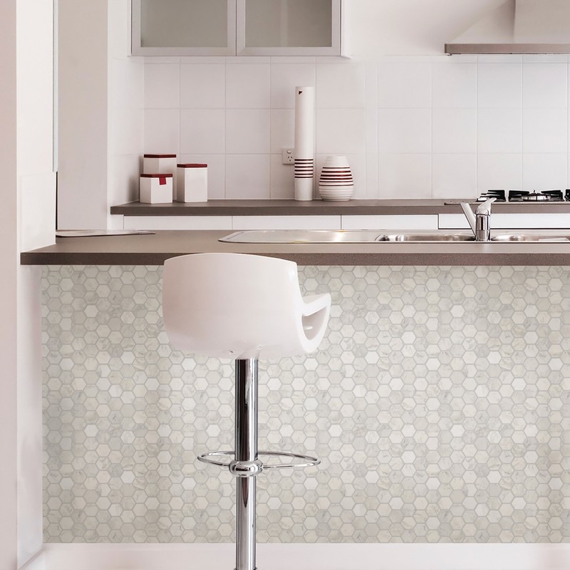 In Home InHome NH2359 Hexagon Marble Peel Stick Backsplash Tiles,