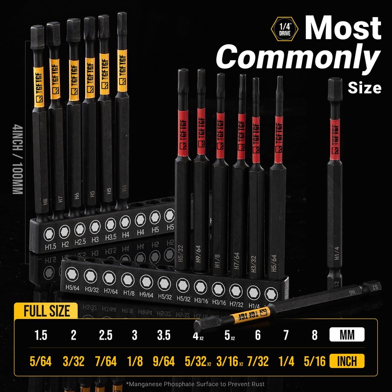 Impact Hex Head Allen Wrench Drill Bit Set, 24PCS, 4-inch