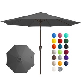 JEAREY 10FT Outdoor Patio Umbrella Outdoor Table Umbrella with Push Button Tilt and Crank, Market Umbrella 8 Sturdy Ribs UV Protection Waterproof for Pool, Garden (Dark Gray)
