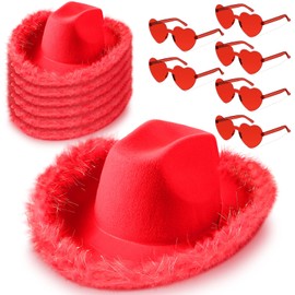 Zhanmai Cowgirl Hat with Feather Boa and Heart Sunglasses Set for Girls Bachelorette Party, Costume Party(Red,12)