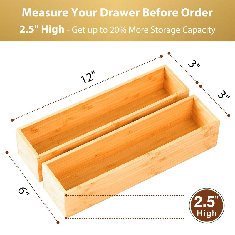 Umilife Bamboo Kitchen Drawer Organizer, Extra High Silverware Tray, Flatware