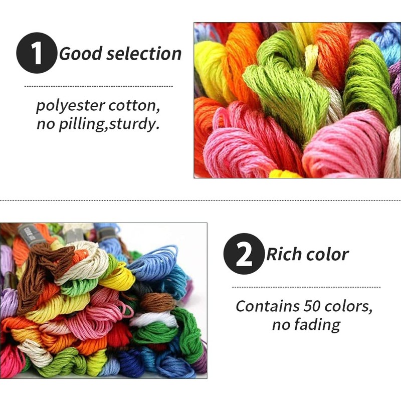 Newaner Embroidery Thread Set - 50 Colours for Embroidery Yourself