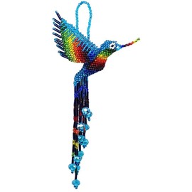 Mia Jewel Shop - Hummingbird Decor Hanging Figurine | Bird Figurines Home Decor | Ornament Czech Glass Seed Bead Decorative Hanging Ornaments - Handmade Decoration (Turquoise/Rainbow)