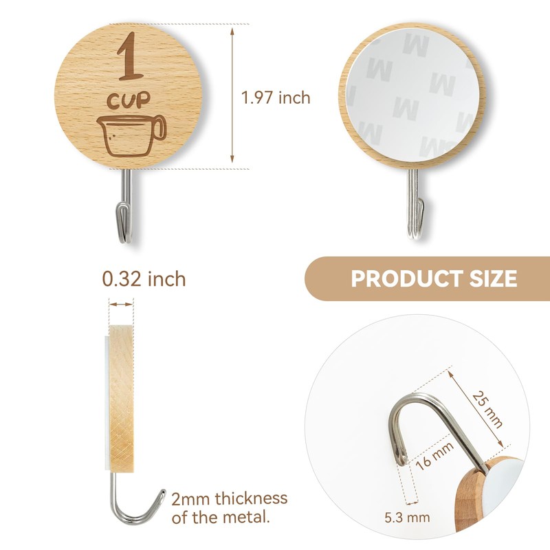 Verigud Measuring Cup and Spoon Organizer, 12 Pack Adhesive Wood