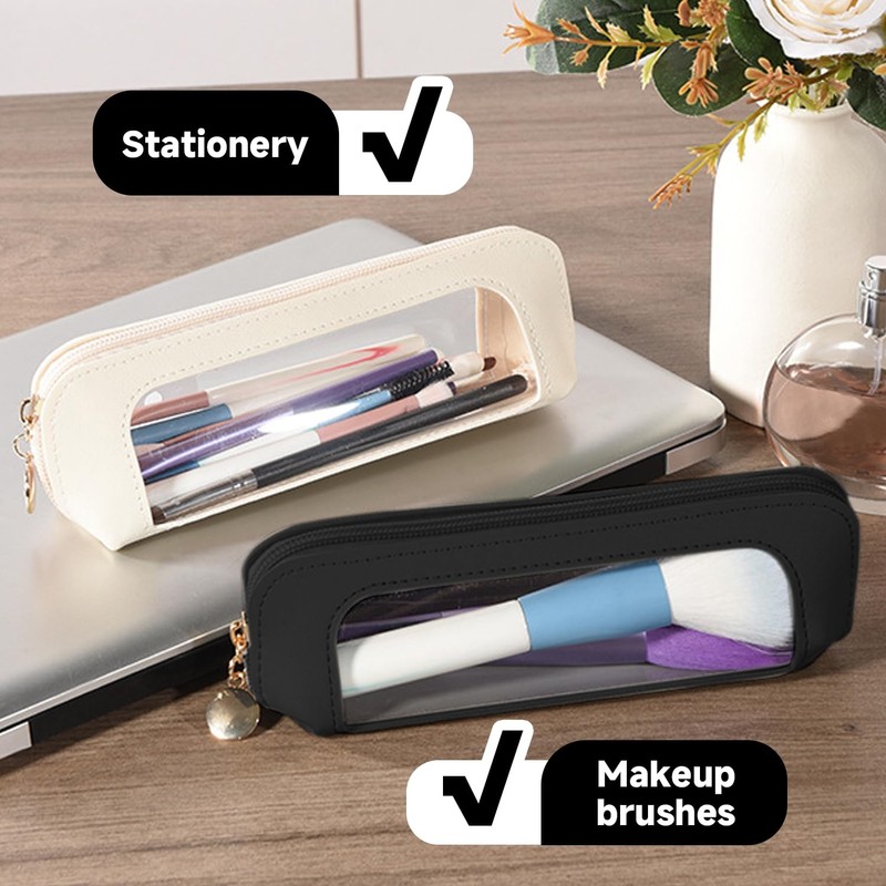 2 Piece Pencil Bag PU Pencil Bag Waterproof Transparent Pencil