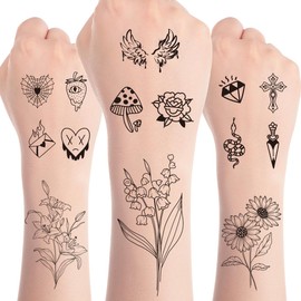 Papiailove Christian Realistic Temporary Tattoos - 8 Sheets Christian Floral Bible Verse Inspirational Fake Tattoos Stickers, Realistic Long Lasting Waterproof Black Mini Tattoos for Women and Men