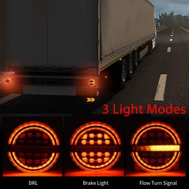 MICTUNING 2PCS 5.3 Inch LED Trailer Tail Lights 12V Submersible IP67 Waterproof Round Red Amber Brake Light DRL Flow Turn Signals Light for Trailer Truck RV Car Boat