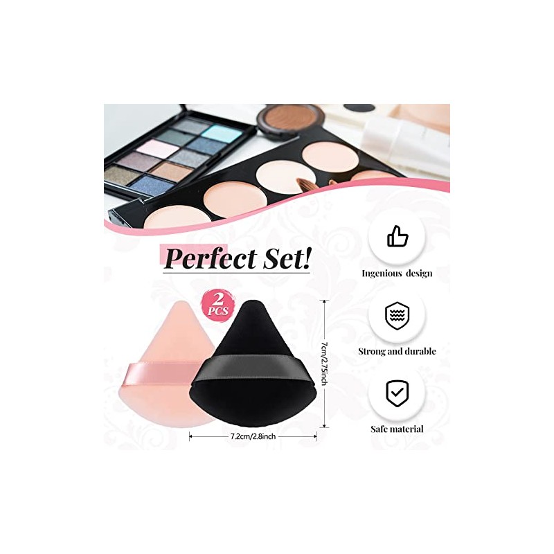 Patelai 2 Pcs Powder Puffs Triangle Makeup Sponge Velvet, Black,
