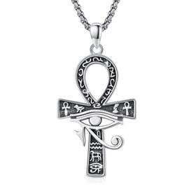 YueYuan Ankh Necklace 925 Sterling Silver Egyptian Ankh Pendant Ankh Cross Necklace Egypt Eye of Horus Necklace Ankh Jewellery Gifts for Women Men