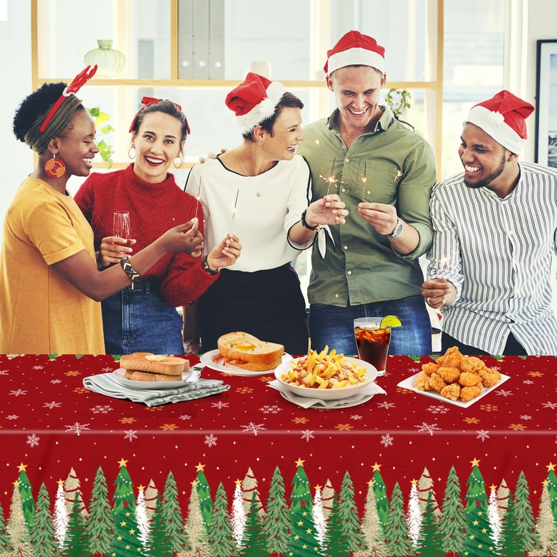 EUVBOKW 2 Pack Christmas Tablecloths, Plastic Xmas Table Cover 54