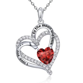 FOREVER QUEEN Love Heart January Birthstone Necklaces for Women 925 Sterling Silver Heart Pendant Necklace Anniversary Birthday Mother's Day Valentine's Day Jewelry Gifts for Mum Her Wife Girlfriend