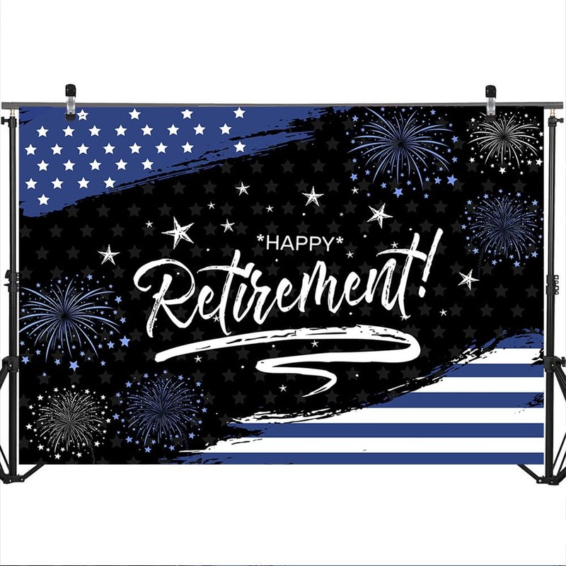 Mocsicka Happy Retirement Backdrop Black and Navy Blue Police Retirement