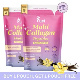 Fuel Multi Collagen Peptides (2 Pack) – Hydrolyzed Protein with Hyaluronic Acid, Biotin, Resveratrol & 11 Ingredients for Skin, Hair, Nails & Wellness