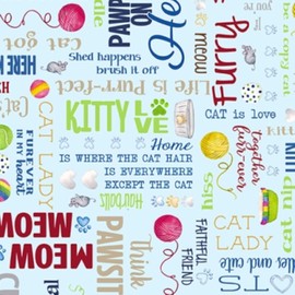 Benartex Kitty City 12468 05 Light Blue Words BTY