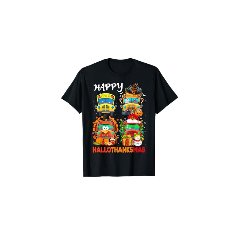Witch Turkey Santa School Buses Happy HalloThanksMas Boys T-Shirt