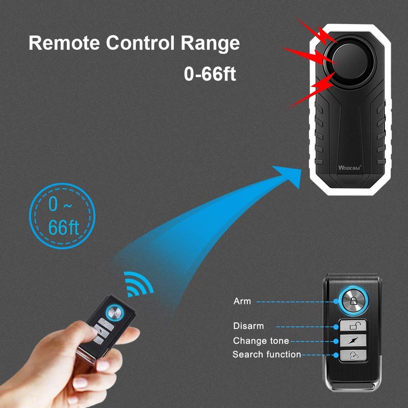 wsdcam 113dB Bike Alarm Wireless Vibration Motion Sensor Waterproof Motorcycle