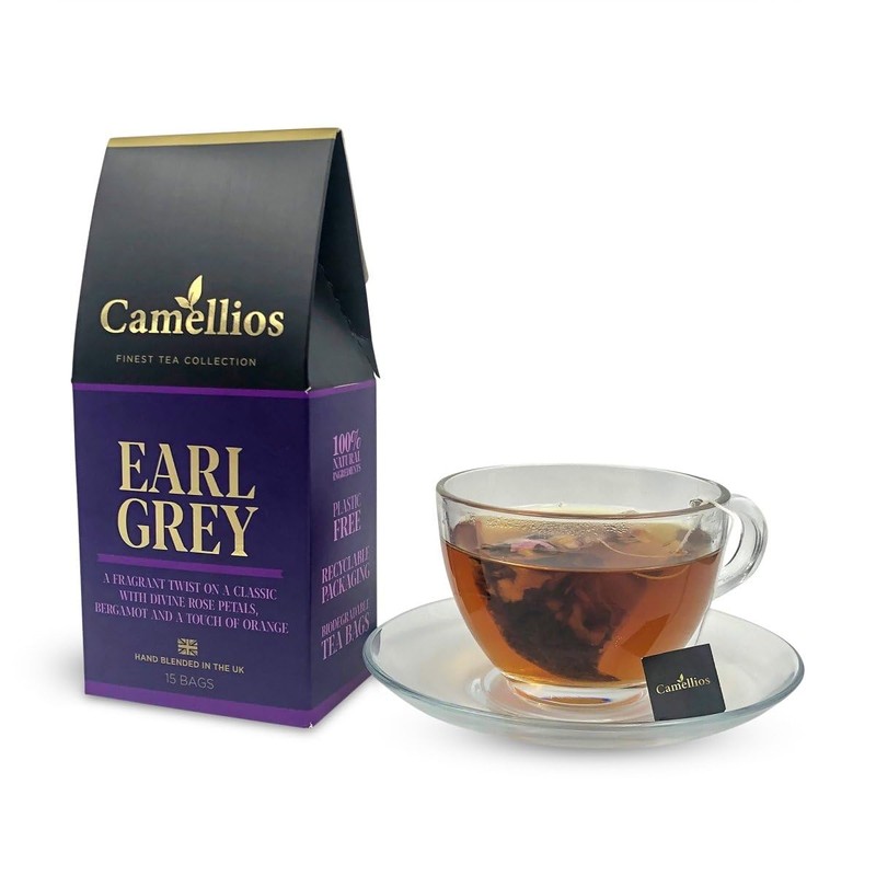 Earl Grey Tea, Pyramid Tea Bags, Camellios (1 Pack, 15