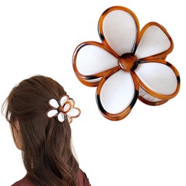 Flower Hair Claw Clips for Women White Amber Petals with Amber Center Large Floral Hair Barrettes Hawaiian Hair Clips Spring Festival Hair Accessories for Thick Bridesmaid Hair Pins for Wedding 1Pcs