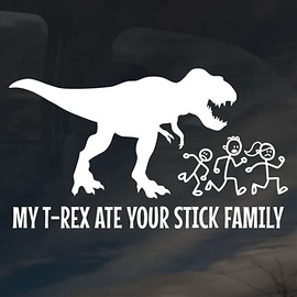 MAF(PC) Trading Girl Leading a T-Rex Vinyl Decal White 5" - Sticker for Laptop, Car, Truck, Wall Art