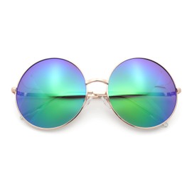 SA106 Color Mirror Iconic Hippie Oversize Round Circle Lens Sunglasses Gold Teal Mirror