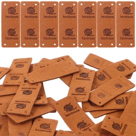 EXCEART Handmade Pu Leather Label 50pcs Leather Crochet Labels Embossed Crochet Tags with Holes for Clothing Knitting