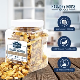 Harmony House Foods Dried Gourmet Lion's Mane Mushrooms (2.25 oz, Quart Size Jar)