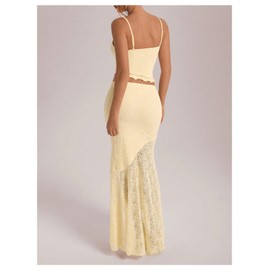 Milumia Women's 2 Piece Outfits Ruffle Trim Cami Crop Top and Low Rise Maxi Skirt Set Apricot Small