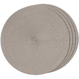FunWheat Round Braided Placemats Set of 4 Table Mats for Dining Tables Woven Washable Non-Slip Place mats 15 inch(Taupe, 4pcs)
