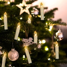 Cibnew Christmas Candles, Flameless LED Candles with Remote Control, Timer Function, Warm White, Waterproof, Dimmable for Christmas Tree, Wedding, Birthday, Party (30s Beige)