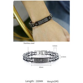 LAFATINA Mens Masculine Large Heavy Motorcycle Bicycle Link Chain with English Bible Verse Cross ID Bangle Lords Prayer Bike Chain Bracelet Wristband