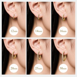 14K Gold Hoop Earrings for Women 16mm Small Hoop Lightweight Huggie Earrings with Round Cubic Zirconia Hypoallergenic 14K Gold Earring for Everyday Wear