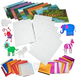 Playbees Kit de Arte con Papel Aluminio de Animales Paquete Mega - Kit de Artes y Manualidades Preescolar para Niños - Arte Sin Desorden para Niños y Niñas de 4, 5, 6, 7, 8, 9 Años - Actividad