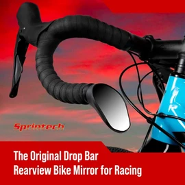 Sprintech Swiss-Made Convex Chrome-Plated Bike Mirror for Drop Bars – Hand-Finished, Adjustable, Reflective Surface, Durable ABS Housing, Universal Fit for Enhanced Rear Visibility (Black, Pair)