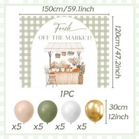 She's Fresh off The Market Backdrop Bridal Shower Decorations Wildflower Farmer's Market Theme Green Gingham Banner Locally Grown Gardener Farm Bachelorette Party
