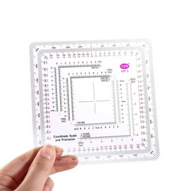 Vctitil Coordinate Scale Map Reading and Protractor,Acrylic Square Measuring Ruler MP-5 for Technical Square Ruler Map Protractor