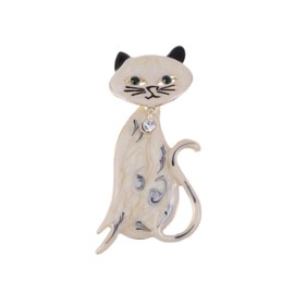 Alilang Golden Tone Cream Black Enamel Shine Crystal Rhinestones Cut Cat Animal Brooch Pin