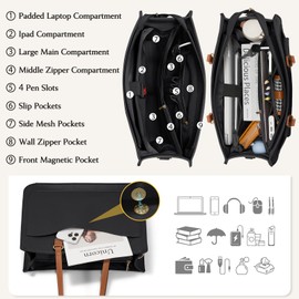 RAINSMORE Laptop Bag for Women 15.6 Inch Work Tote Bags Leather Laptop Tote Waterproof Computer Bag Professional Office Briefcase Large Handbag for College Teacher Travel,Black and Brown