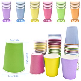 WINSDL 60 Stück Farbe Pappbecher, Multicolor Partybecher für Hochzeit Kinder Bastelarbeiten Bastelmaterial, Praktisch und Schön (6 Farben)
