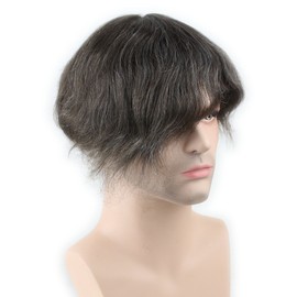 Dreambeauty Men's Toupee 10×8" Human Hair 5# Color Mix 10% Grey Synthetic HairThin Skin Hairpiece Hair Replacement System Monofilament Net Base for Men