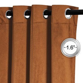 RYB HOME Super Soft Velvet for Living Room, Rustproof Grommet Window Drapes Energy Efficient Curtains for Bedroom Home Office, W52 x L108 inch, Golden Oak, 2 Panels