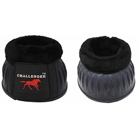 CHALLENGER Horse Large Training Ribbed Rubber Hoof Impact Overreach Protection Fleece Lined Bell Boots Black 41HI01BK-L