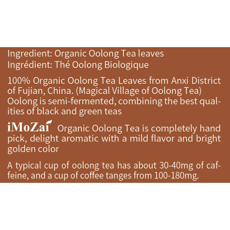 Imozai Organic Oolong Tea Bags 100 Count Individually Wrapped